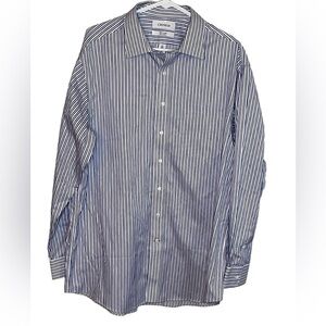 Cremieux Collection Shirt 17/35 Blue White Stripe Long Sleeve Cotton